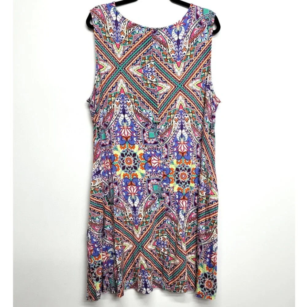 Cupio Curvy Multi Color Paisley Floral Tank Swing Dress 2X